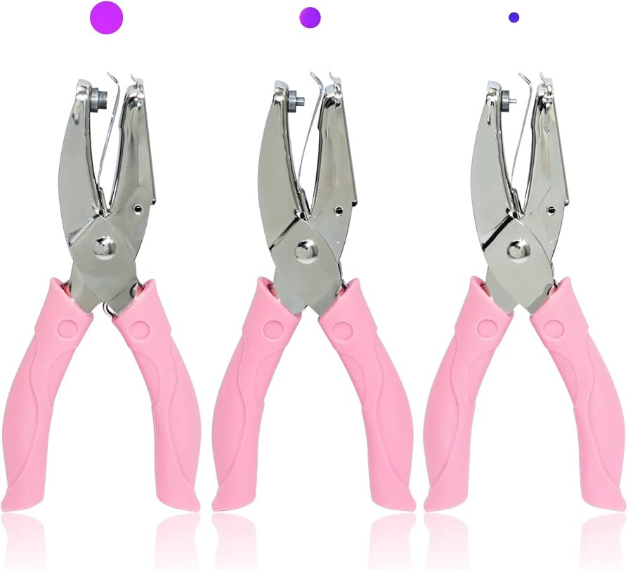 CheeMuii 3 Pieces Metal Handheld Paper Punch Single-Hole Tag Punch Set with Plastic Handle for Ci... | Amazon (US)