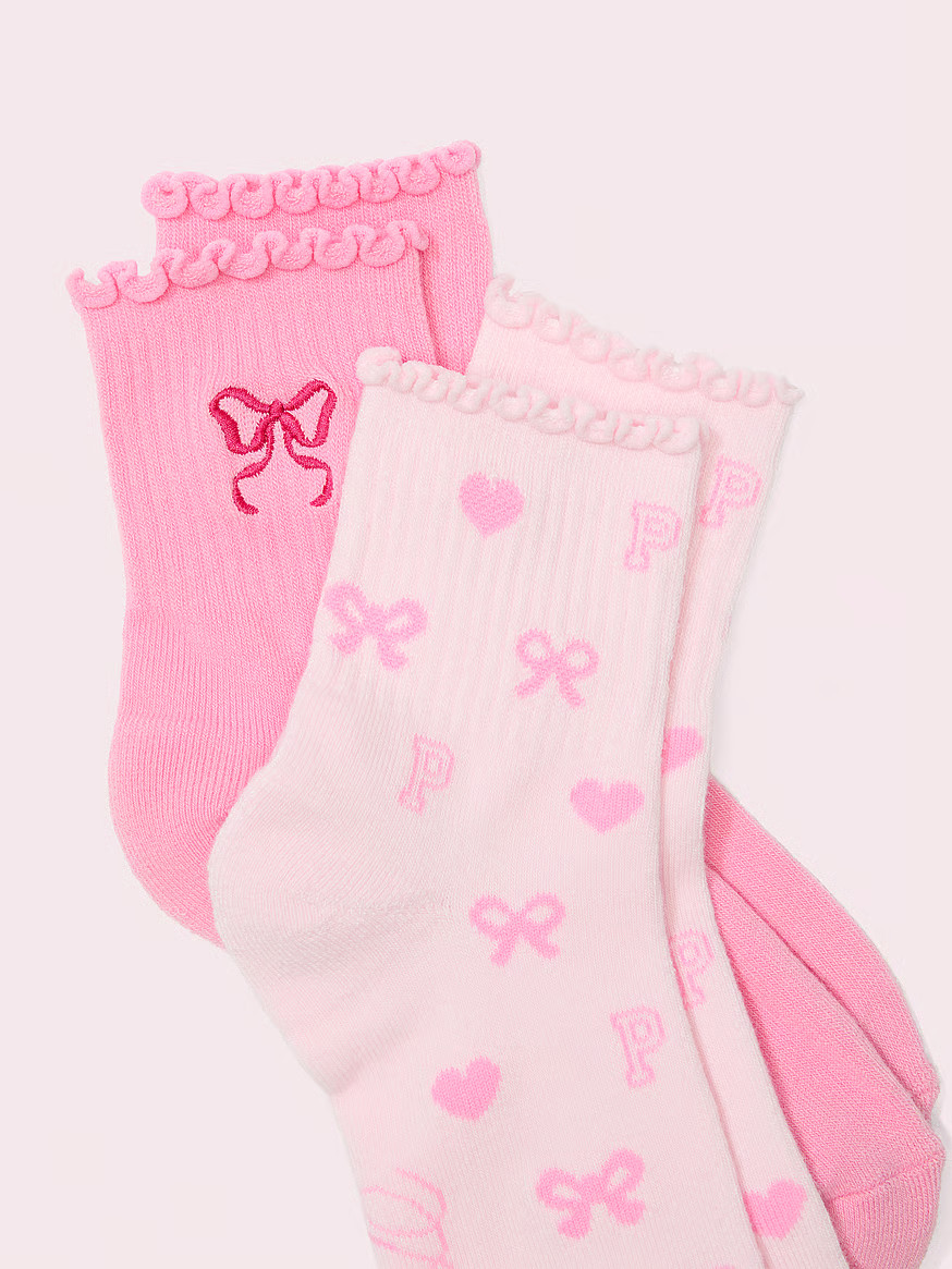 Buy PINK x LoveShackFancy Ruﬄe Quarter Socks, Pink Lollipop / Pink Baby Bow Icon - Order Socks ... | Victoria's Secret (US / CA )