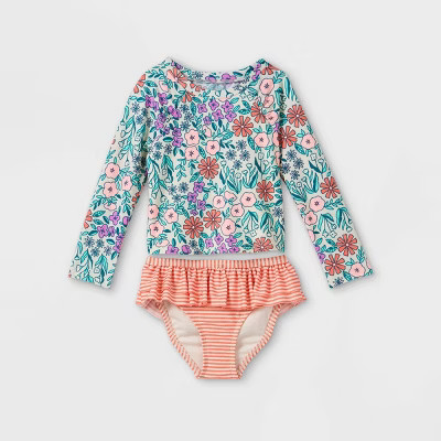 Toddler Girls' 2pc Floral Print Long Sleeve Ruffle Rash Guard Set - Cat & Jack™ | Target