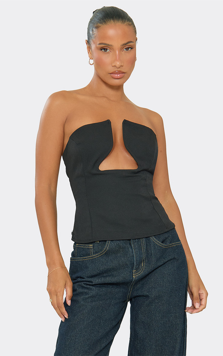 Bandeau Cut Out Front Corset Top In Black | EGO Shoes (US & Canada)