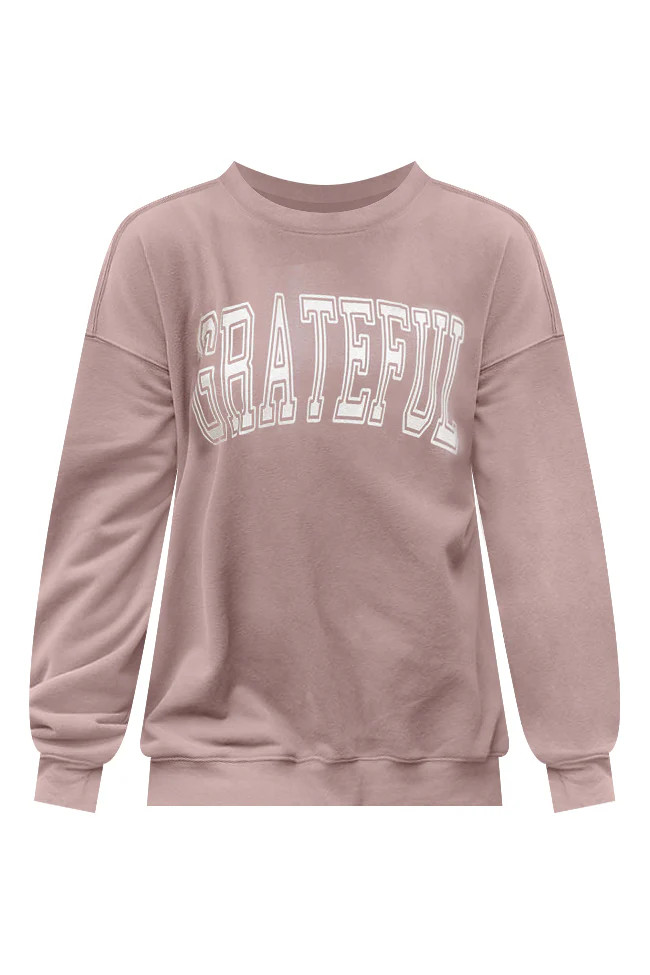 Grateful Block Mocha Oversized Graphic Sweatshirt | Pink Lily