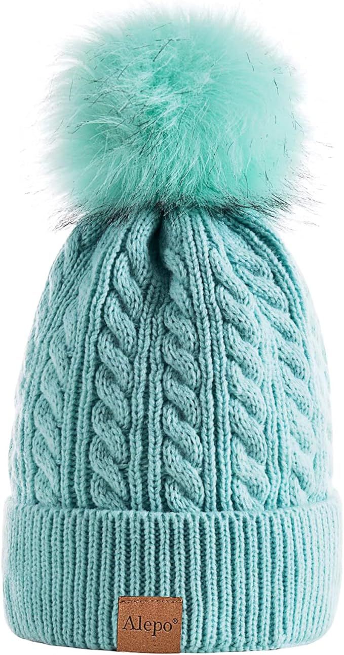 Alepo Womens Winter Beanie Hat, Warm Fleece Lined Knitted Soft Ski Cuff Cap with Pom Pom | Amazon (US)