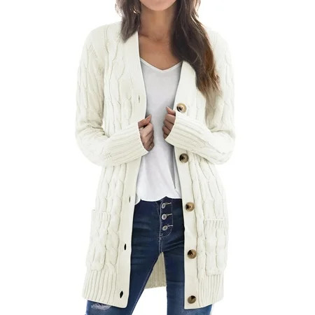 DOKOTOO Womens Button up Cardigans White Sweaters for Women Long Length White Cardigan Plus Size 4X | Walmart (US)
