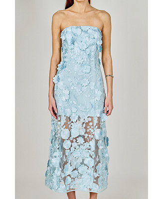endless rose Women's Strapless Floral Embroidered Maxi Dress - Macy's | Macy's