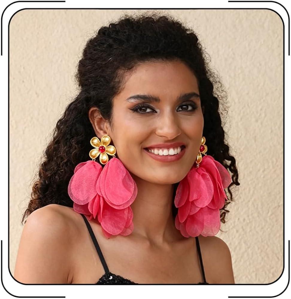 Bohemian Flower Drop Dangle Earrings Flower Earrings for Women Exaggerated Big Flowers Earrings F... | Amazon (US)