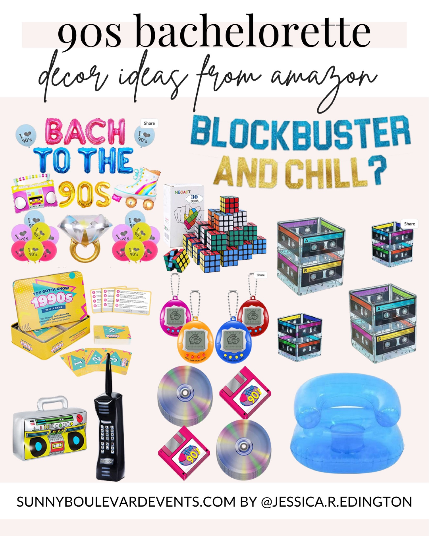 Planning a Bach to the 90s bachelorette party? I pulled together the best ideas for a 90s bachelorette for decorations, decor and inspiration for a 1990s throwback party. Featuring all the retro and nostalgic vibes, you can have a unique and fun 90s theme party with these Amazon finds! 

Found it on Amazon, Amazon influencer, 90s trivia, 90s balloons, 90s tableware and serveware, inflatable chair, blow up furniture, 90s games, 90s decor and decorations, 90s banner, 90s garland, DIY bachelorette party, bach party ideas, retro bachelorette

#LTKunder50 #LTKunder100 #LTKwedding
