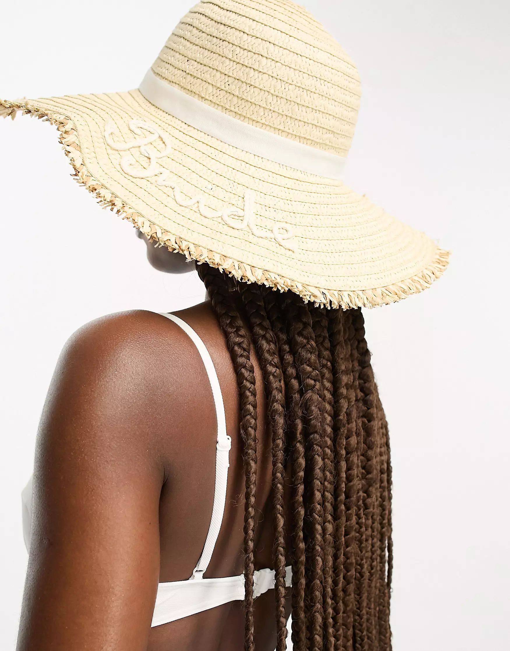 South Beach  wide brim hat with bride embroidery in cream | ASOS (Global)