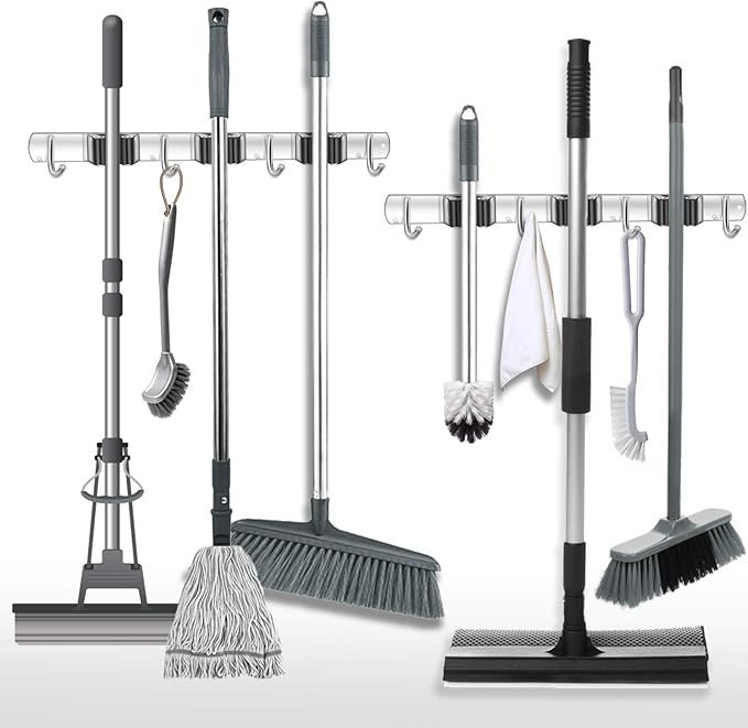 2 Packs Sturdy Mop And Broom Holder Wall Mount Stainless Steel Wall Mounted Broom Hanger Heavy Du... | Amazon (US)