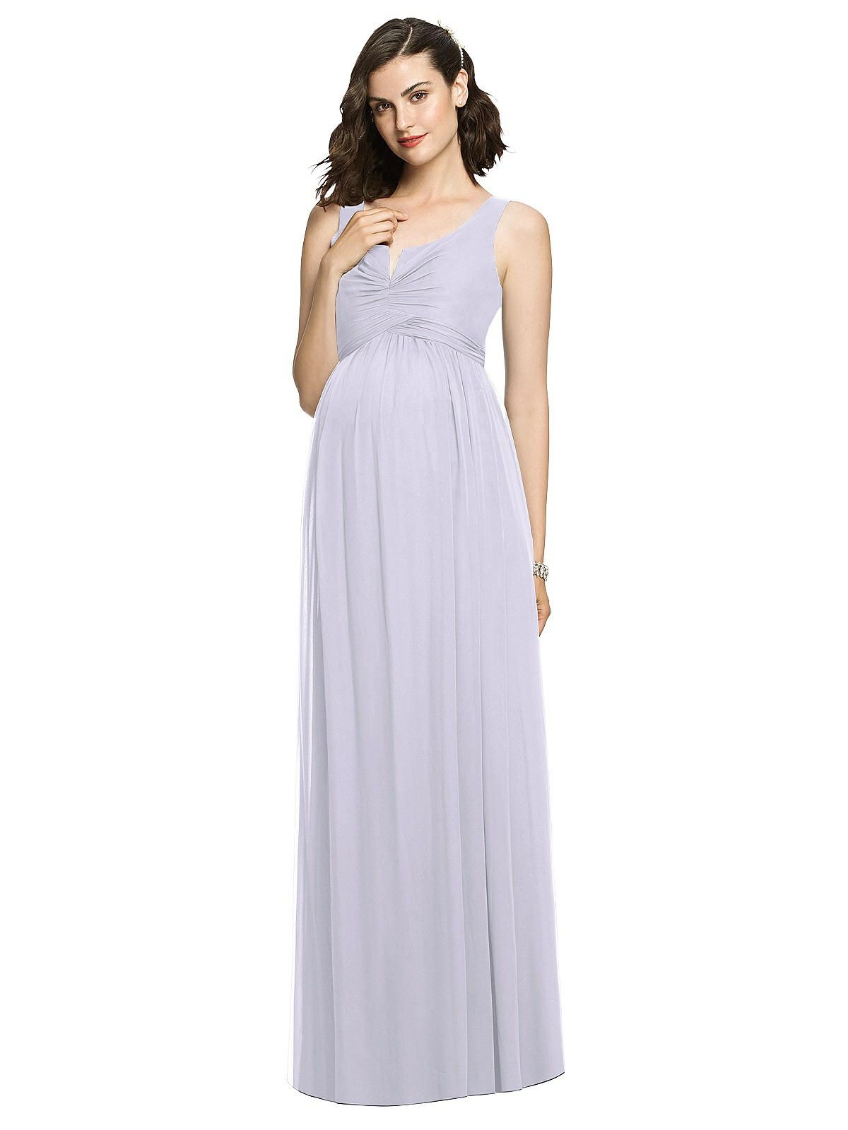 Sleeveless Notch Maternity Dress in Silver Dove | The Dessy Group