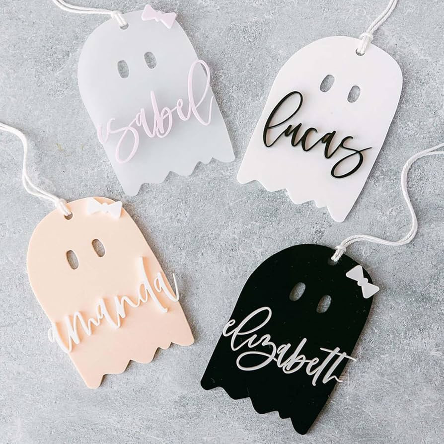 Personalized Halloween Name Tag, Acrylic Name Ghost Tags Basket Marker, Halloween Treat Tags, Gif... | Amazon (US)