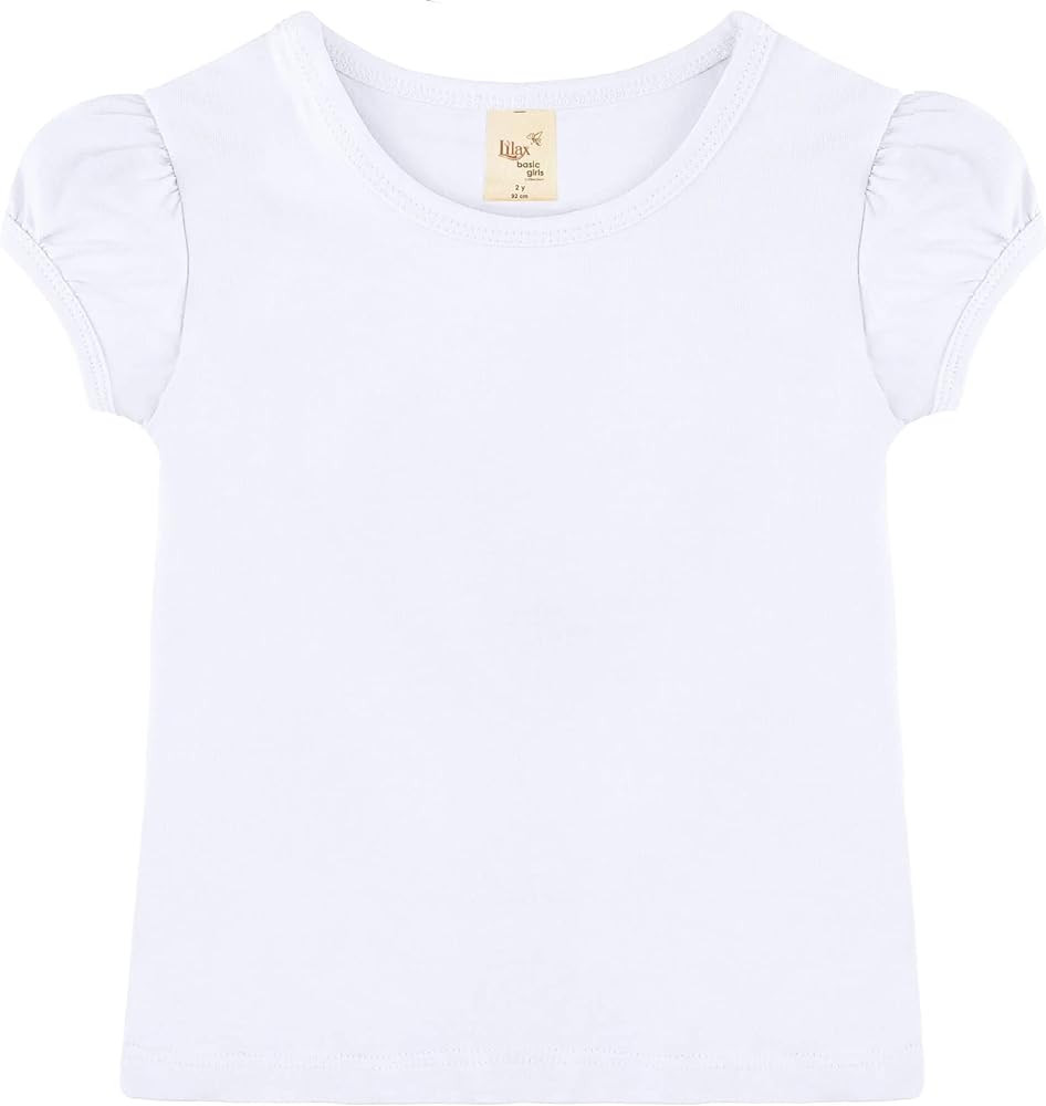 Lilax Girls' Basic Short Puff Sleeve Round Neck Cotton T-Shirt | Amazon (US)