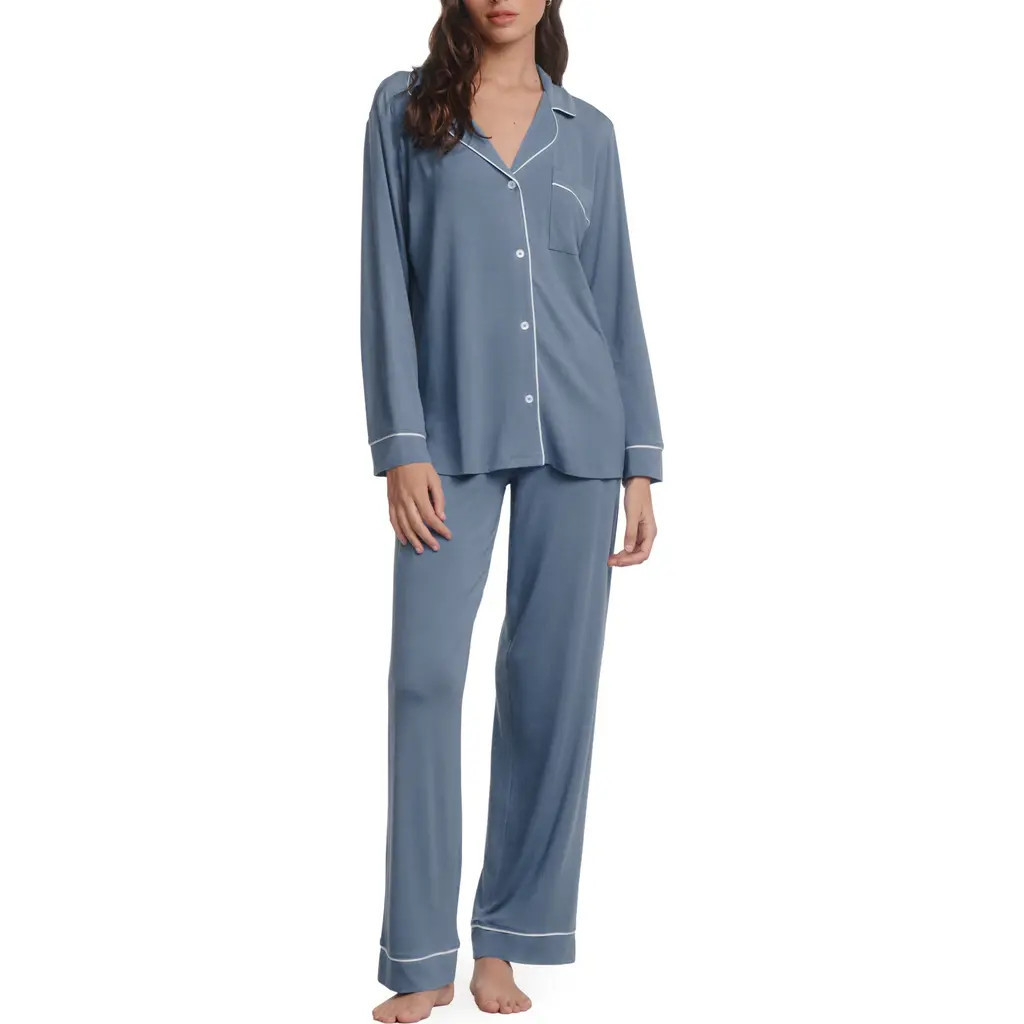 Eberjey Gisele Long Pajamas in Slate Blue/ivory at Nordstrom, Size X-Large | Nordstrom