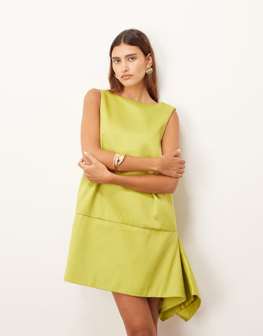 ARRANGE structured satin a-line mini dress in lime-Green | ASOS (Global)