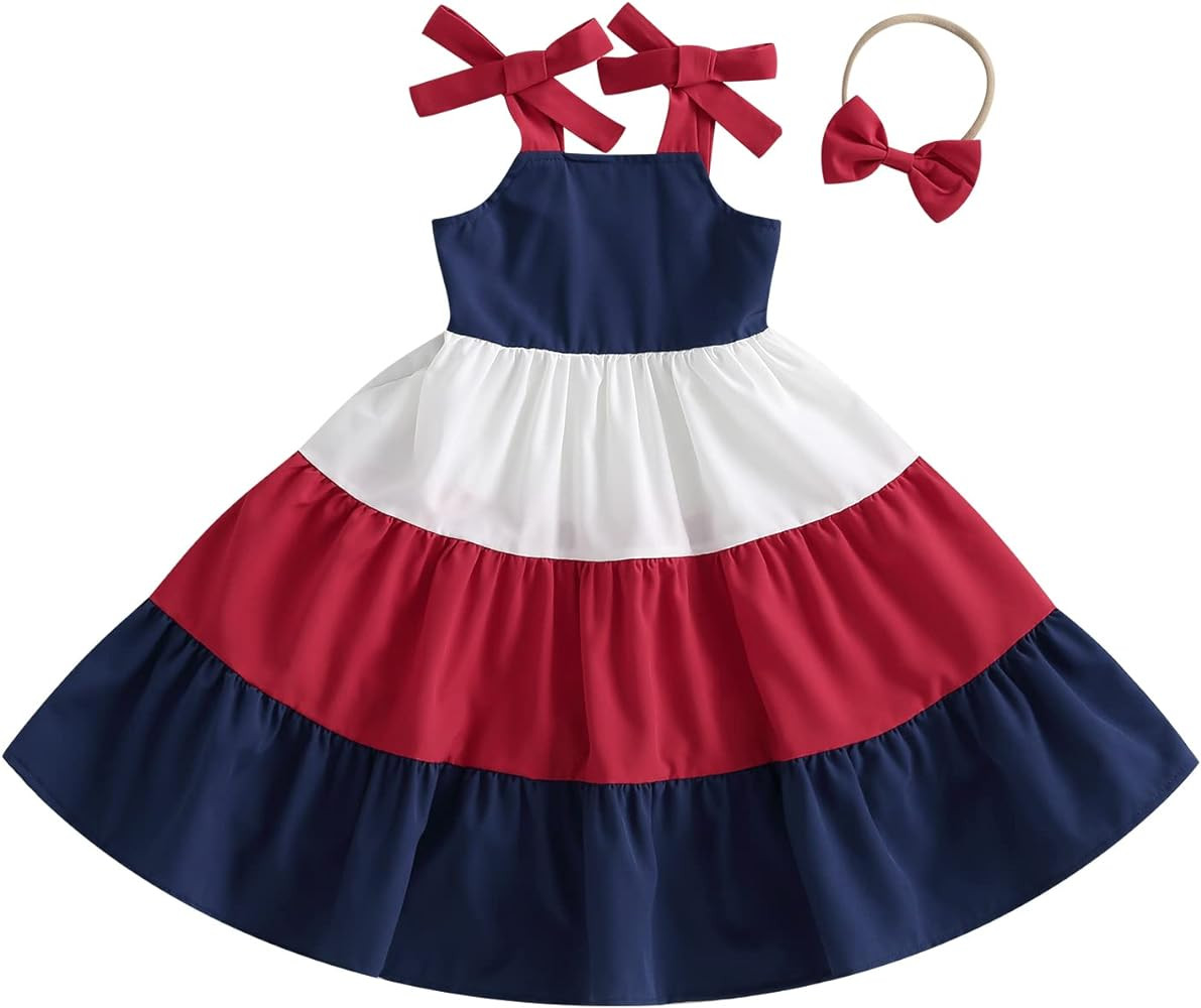 Twopumpkin 4th of July Toddler Little Girl Outfit Fourth of July Red White and Blue Dress America... | Amazon (US)