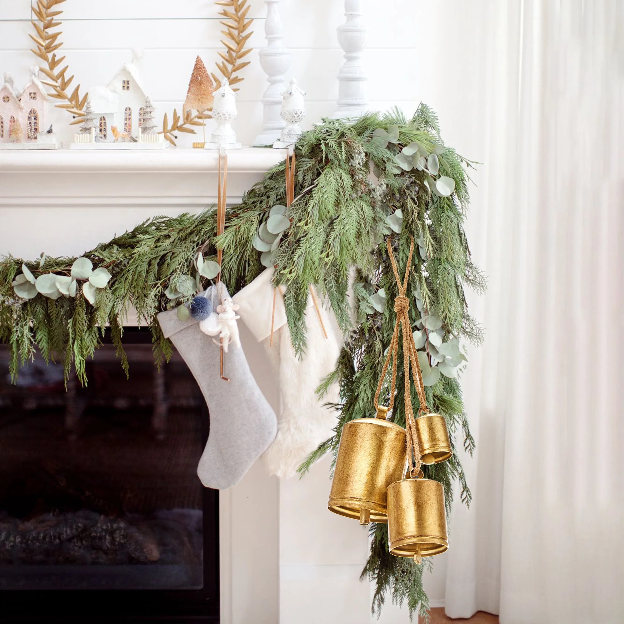 KPCB Christmas Bells Decorations Rustic Christmas Decor Vintage Style Brass Shabby Chic Decor Set... | Walmart (US)