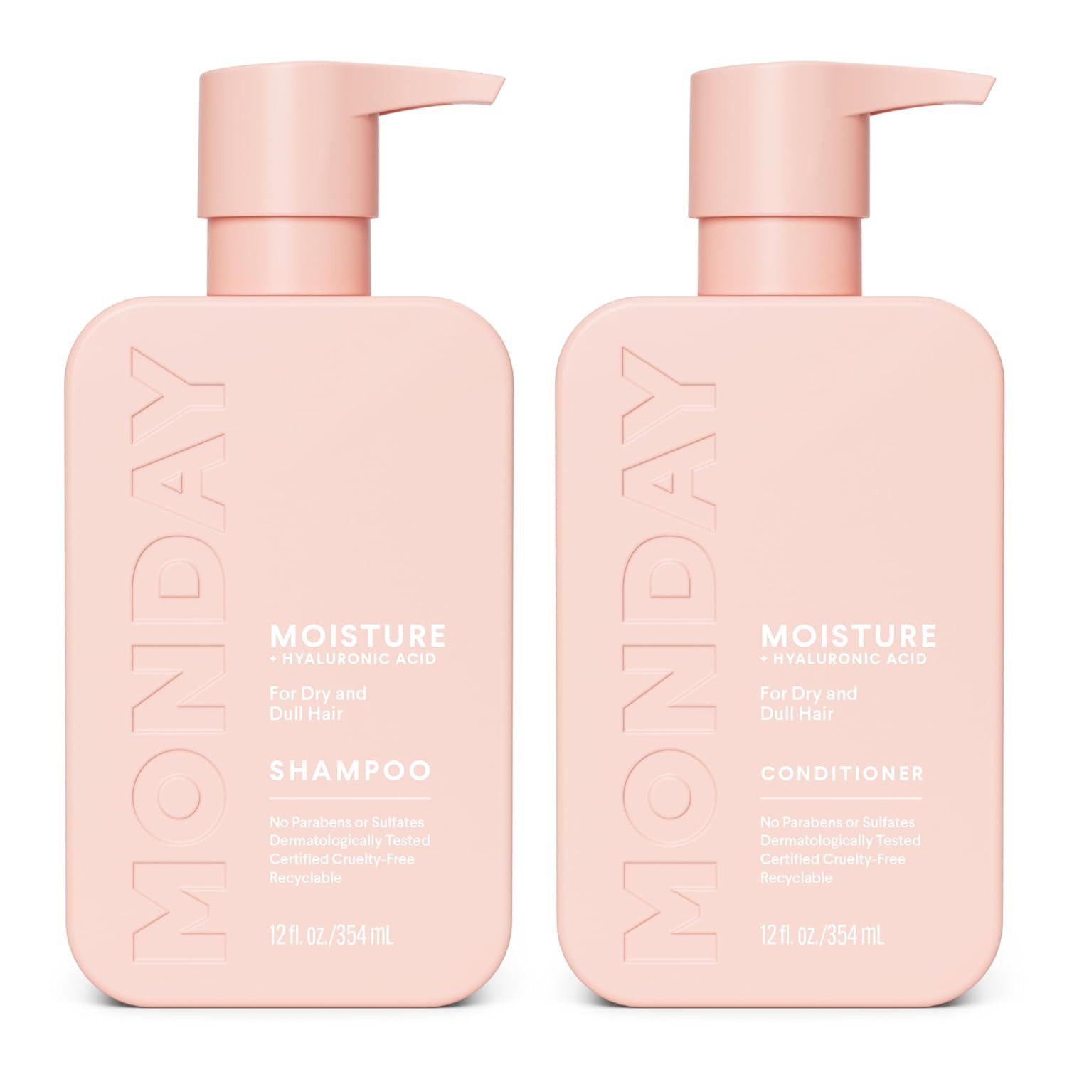 MONDAY HAIRCARE Moisture Shampoo + Conditioner Set (2 Pack) 12oz Each, Dry, Coarse, Stressed, Coily & Curly Hair, Made from Coconut Oil, Rice Protein, Shea Butter, & Vitamin E, 100% Recyclable Bottles | Amazon (US)