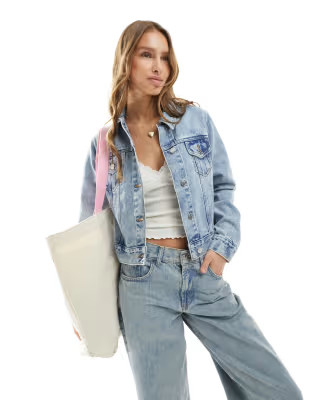 Miss Selfridge denim girlfriend jacket in blue acid wash | ASOS (Global)