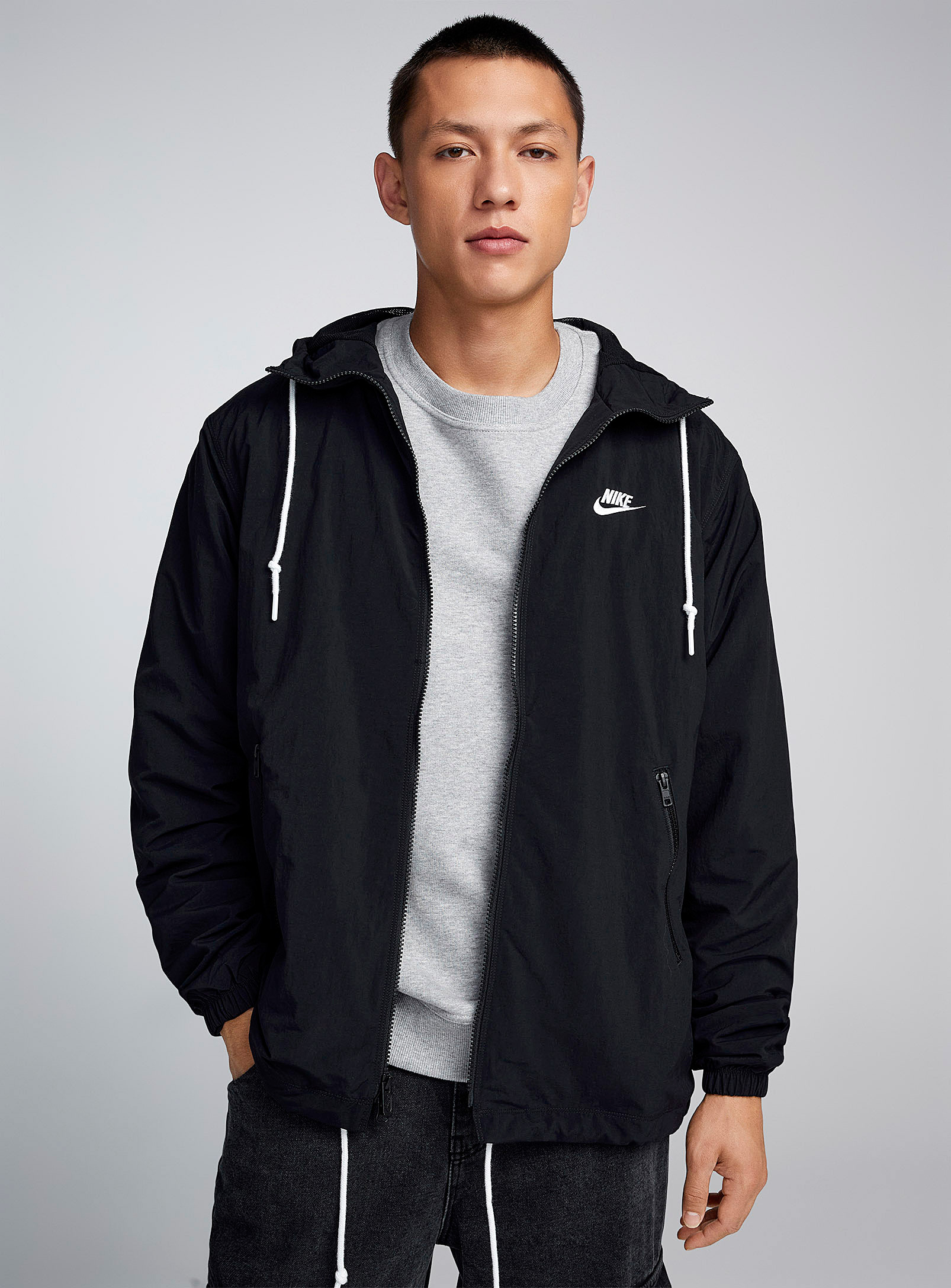 Nike - Crinkled nylon hooded jacket (Men, Black, MEDIUM) | Simons