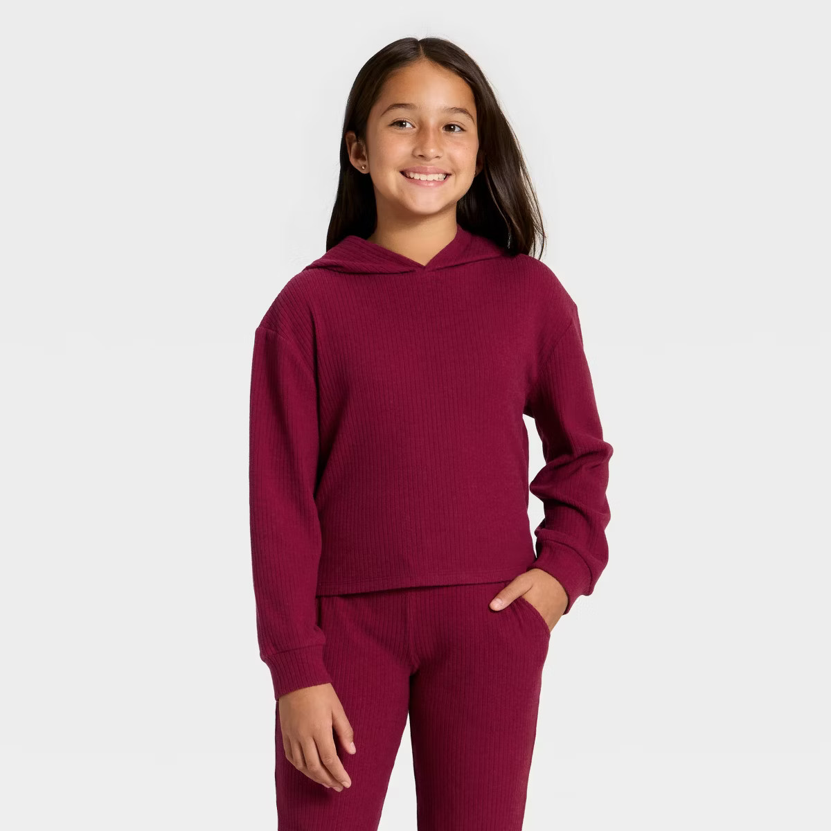 Girls' Cozy Ribbed Hooded Pullover Sweatshirt - Cat & Jack™ | Target