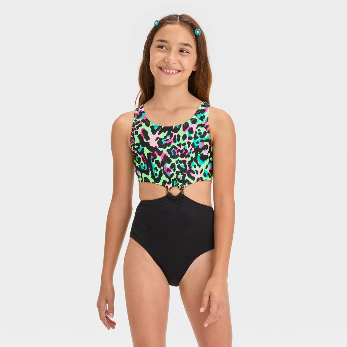 Girls' 'Wild Cat' Cheetah Printed One Piece Swimsuit - art class™ Black | Target