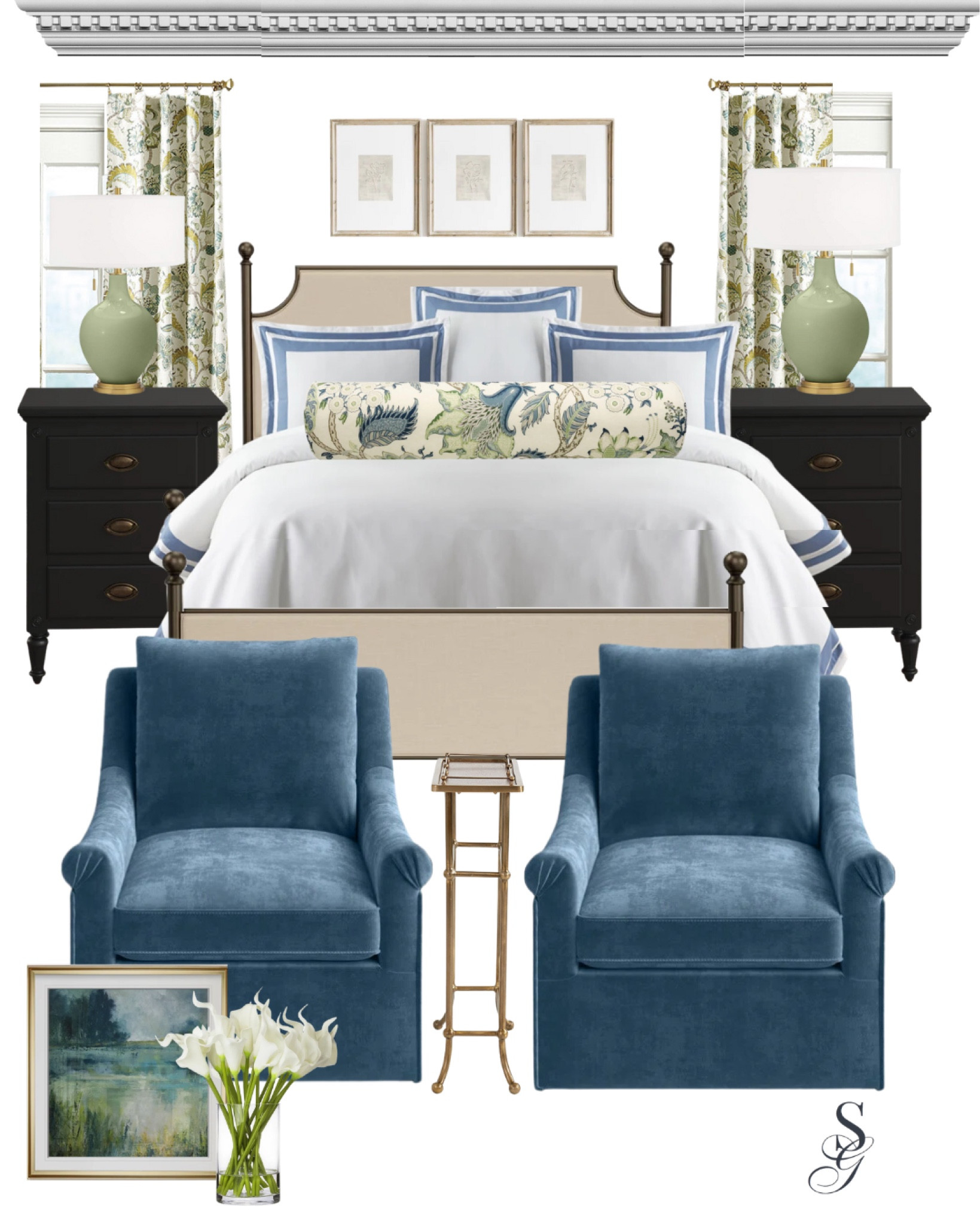 A Traditional Bedroom Styling!
Love this booster pillow! Perfect to tie in the blues from the bed with the green accents!





#bedroom #bedroomstyle #headboard #bed #kingbed #accentchairs #bluechair #blueandgreen #campaignnightstand #traditionalbedroom #traditionalinteriors #wallart #coastalhome #lamps #tablelamp #bedroomcurtains #curtains #greencurtains #fakeflowers #florals #neutraldecor #blueandwhite #livingroomfurniture #accenttable #bedding #bolsterpillow #lumbarpillow

#LTKFind #LTKsalealert #LTKhome