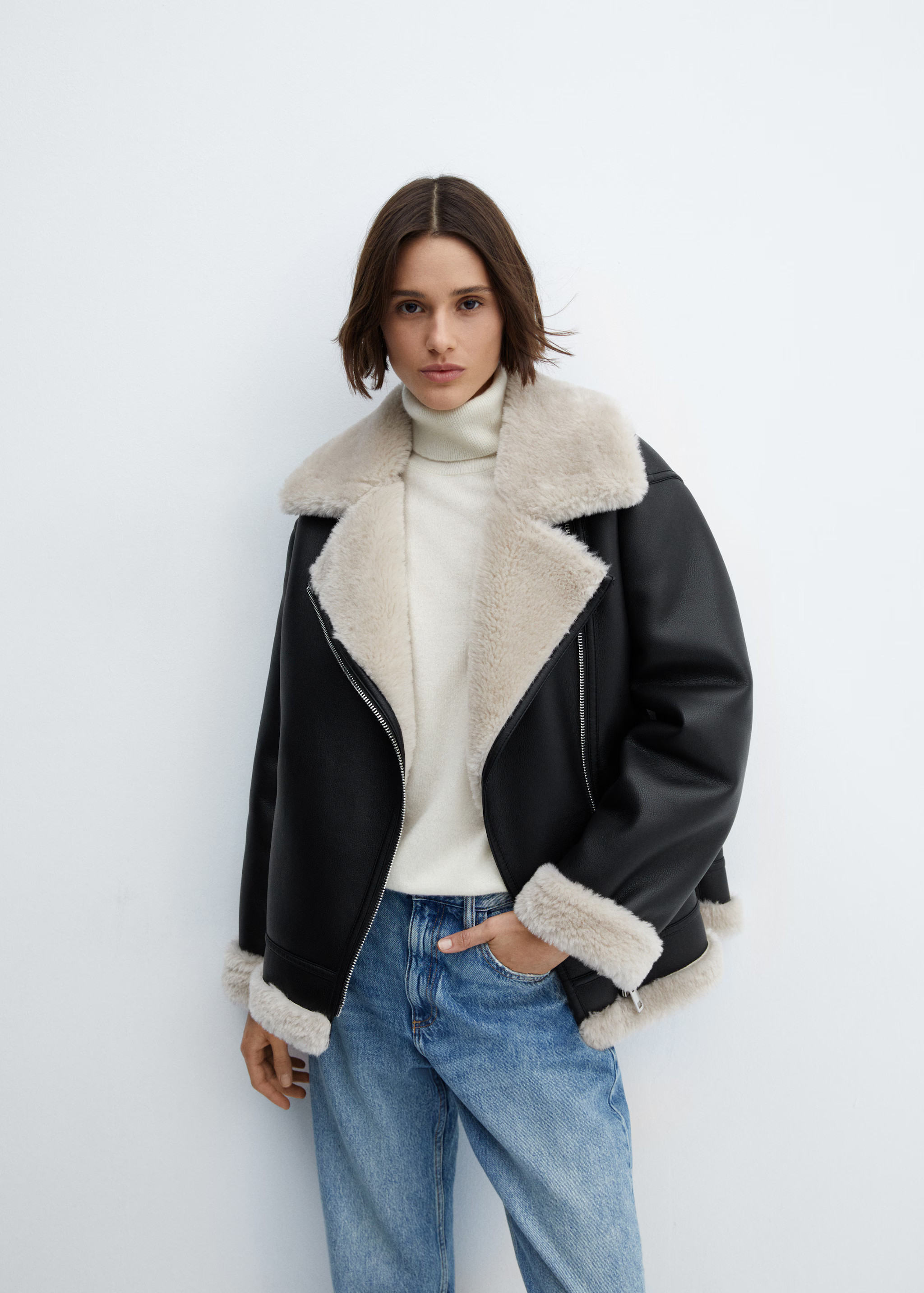 Faux shearling-lined jacket - Woman | MANGO USA | MANGO (US)
