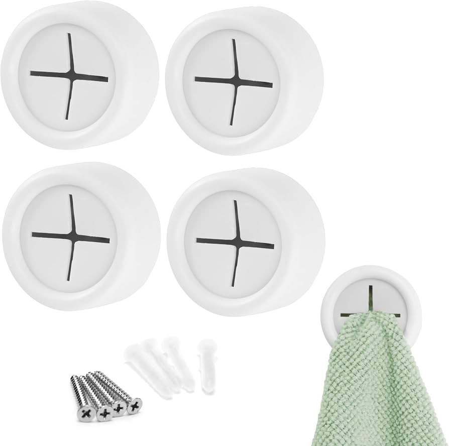 S&T INC. Adhesive Push Towel Hooks, 4 Pack, Matte White | Amazon (US)