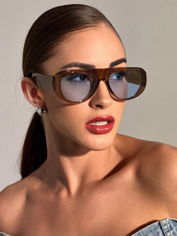 1pc Oversized Oval Fashion Glasses, Fashion Retro High-End Glasses, Wide Frame Color Blocking Boho Vacay Vacay Vibes For Summer Beach Vacation,Outdoor,Travel | SHEIN