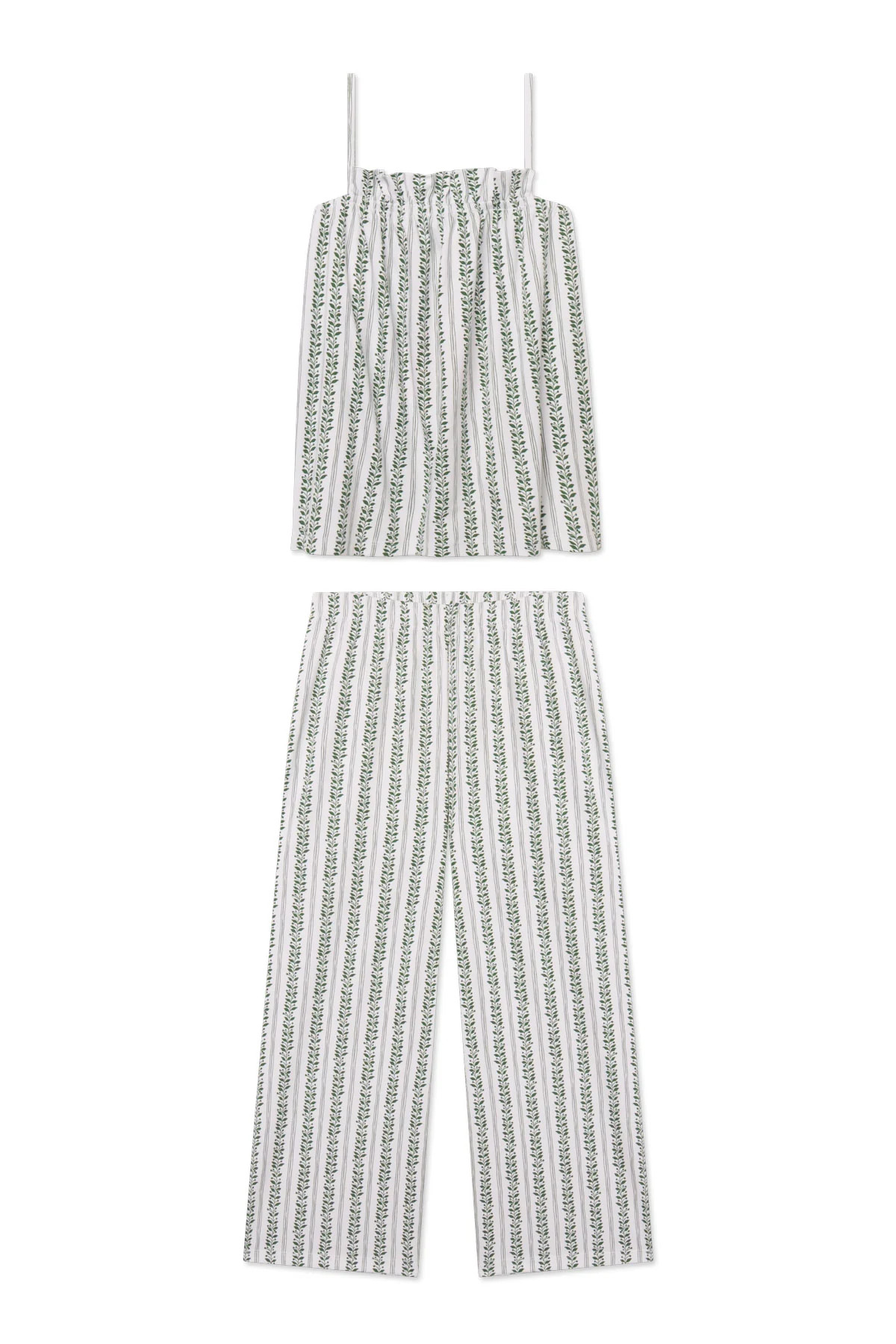 Pima Ruffle Pants Set in Eden Jasmine Vine | Lake Pajamas
