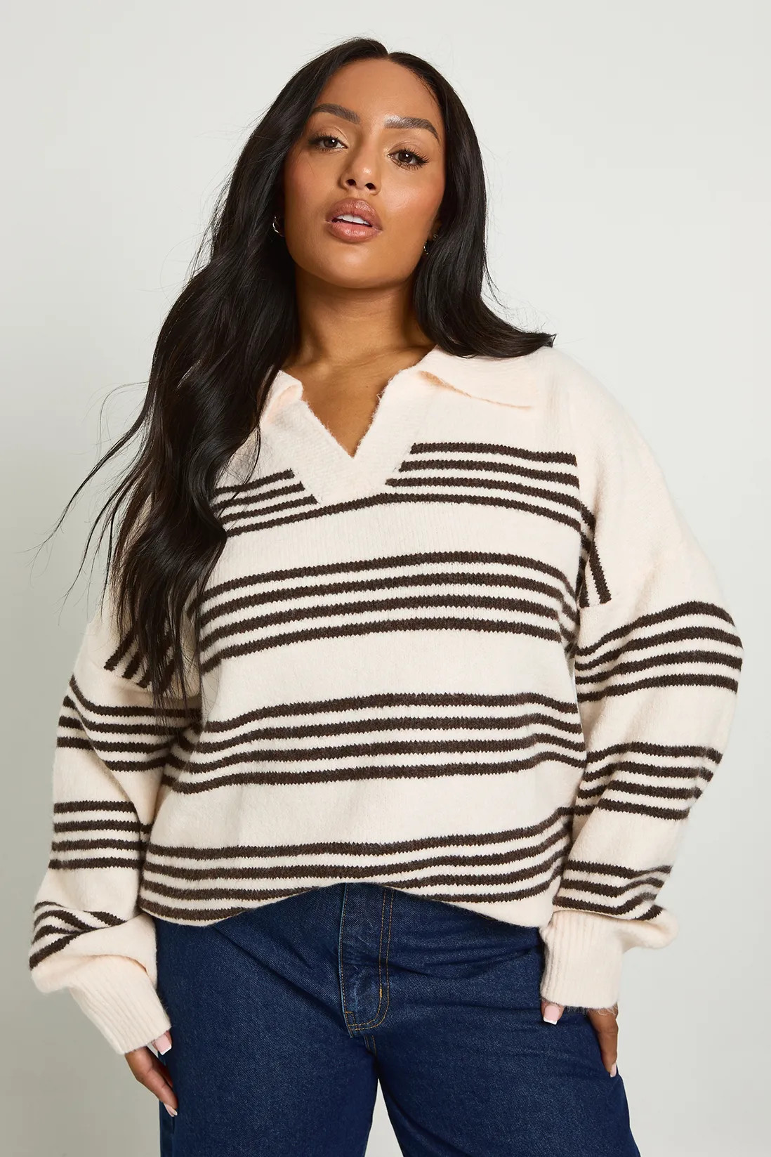 Plus Soft Knit Collared Oversized Jumper | boohoo (US & Canada)