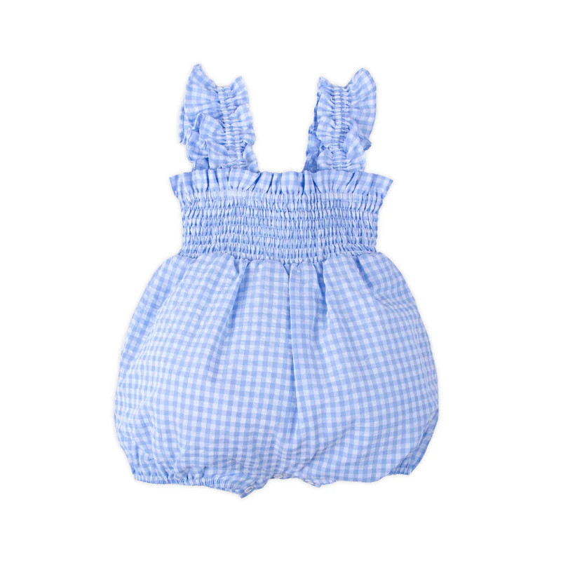 Light Blue Gingham Smocked Hannah Bubble | Classic Whimsy