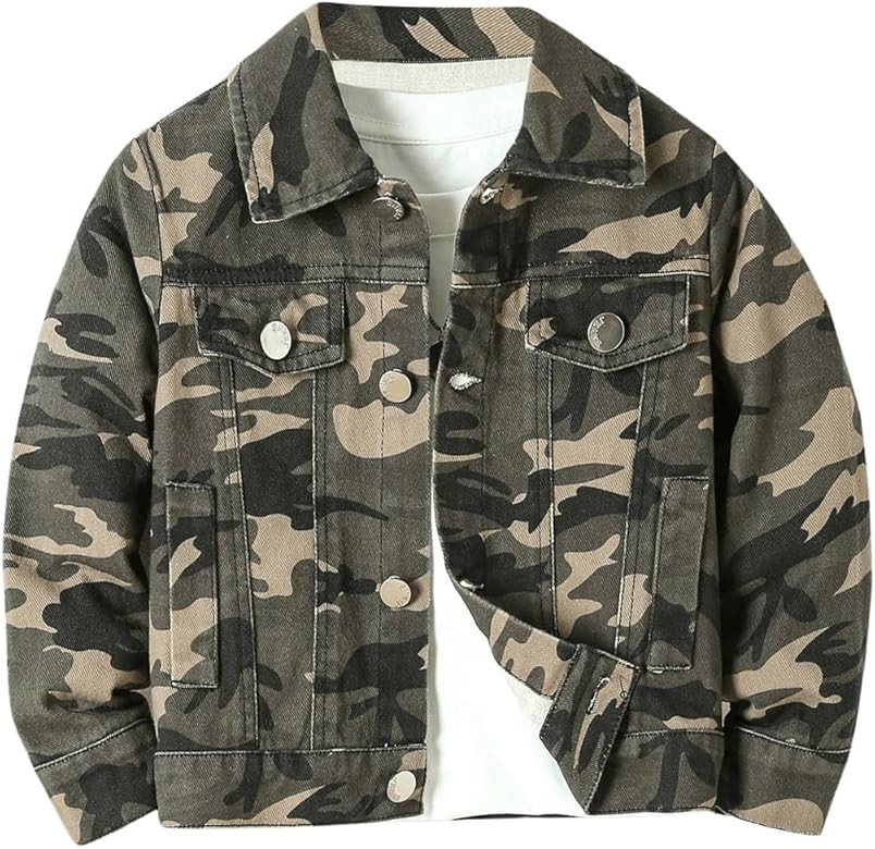 WDIRARA Boy's Camo Print Button Front Denim Jacket Casual Long Sleeve Outerwear Coat | Amazon (US)