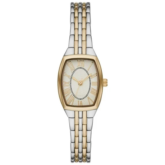 Time & Tru Women's Wristwatch: Two Tone Silver and Gold Barrel Case Bracelet Watch (FMDOTT077) | Walmart (US)