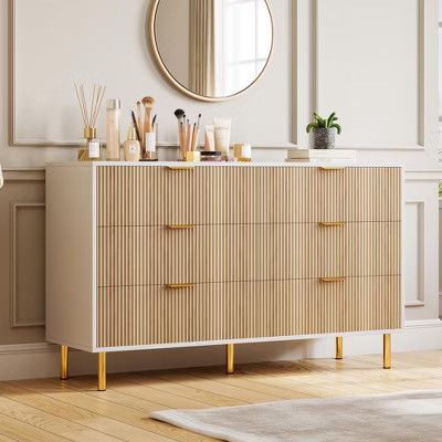 6-Drawer Modern Dresser with Gold Handles, Wood Storage Cabinet Organizer for Bedroom, Living Room, Entryway, Natural | Target
