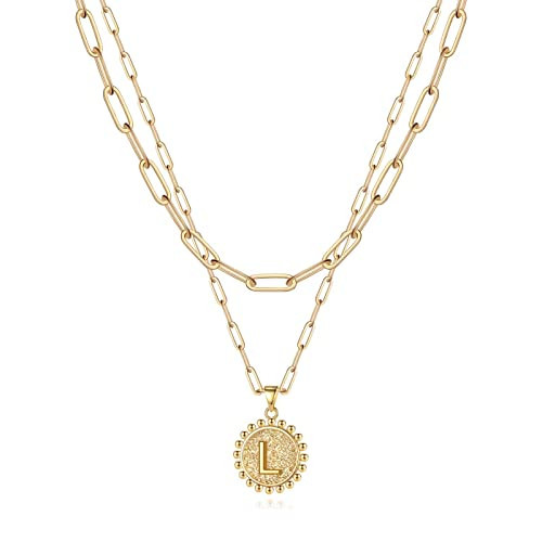 Yoosteel Gold Initial Necklaces for Women Gifts, 14K Gold Plated Dainty Handmade Layering Paperclip Choker Necklace Layering Personalized L Initial Necklaces for Women Daily Wear | Amazon (US)