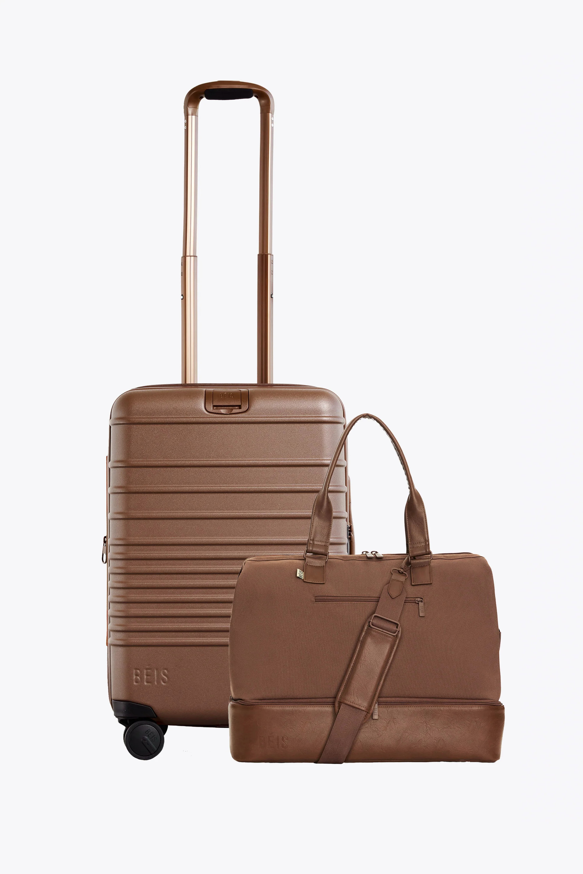 BÉIS 'The Travel Starter Set' in Maple - Carry-On Luggage and Weekender Duffel Bag Bundle, Perso... | BEIS