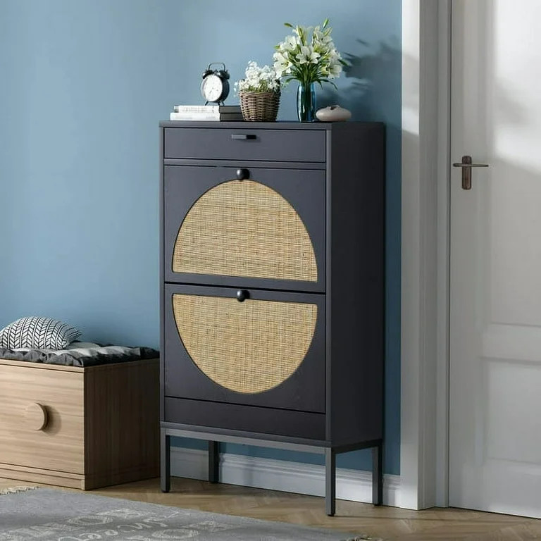 Brafab Slim Shoe Storage Cabinet Rack With 2 Flip Drawers & 1 Storage Drawer, Slim Entryway Shoe ... | Walmart (US)