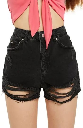 Women's Topshop Ripped Denim Mom Shorts, Size 14 US (fits like 16-18) - Black | Nordstrom