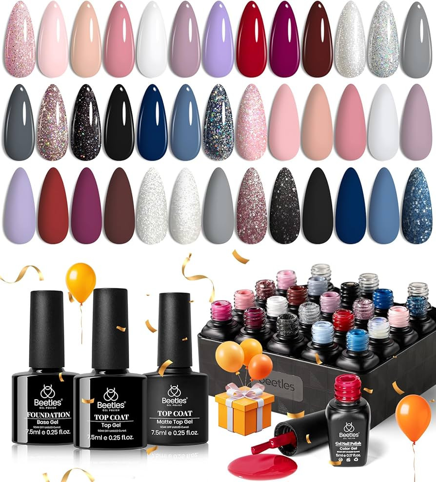 beetles Gel Polish Kit, Nude Gray Pink Blue Burgundy Glitter Gel Polish Set Modern Muse Collectio... | Amazon (US)