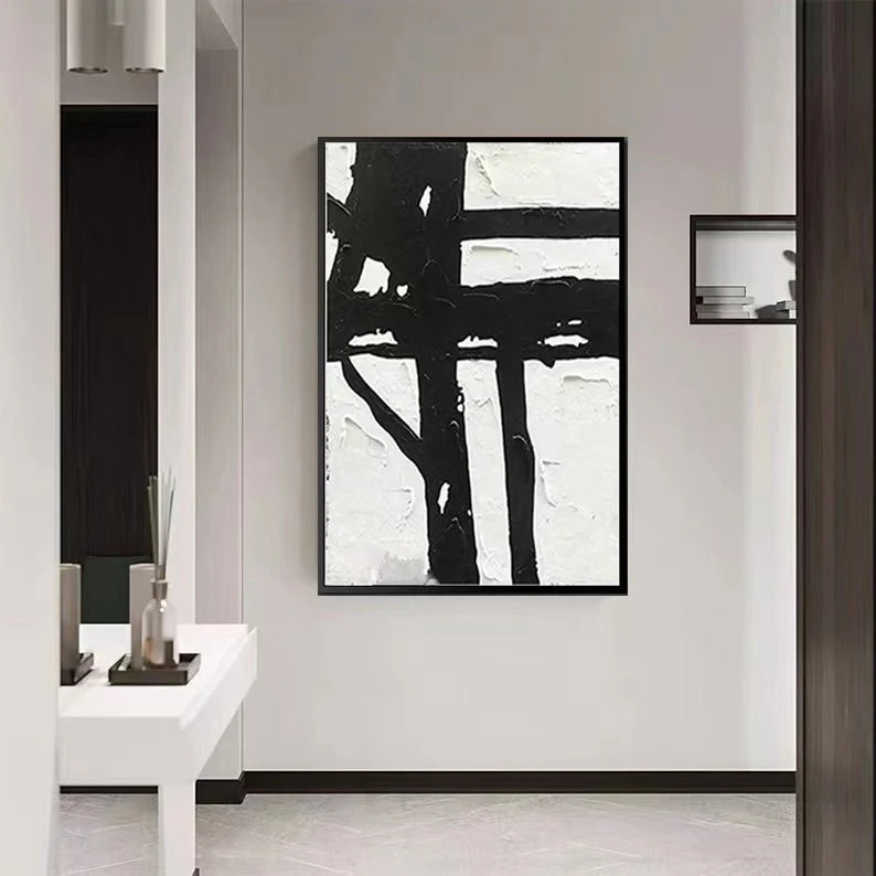 Black And White Painting, Large White Textured Wall Art, Black And White Wall Art, Black And Whit... | Etsy (US)