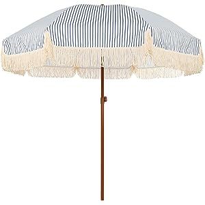 AMMSUN 7ft Patio Umbrella with Fringe Outdoor Tassel Umbrella UPF50+ Wood Color Steel Pole and St... | Amazon (US)