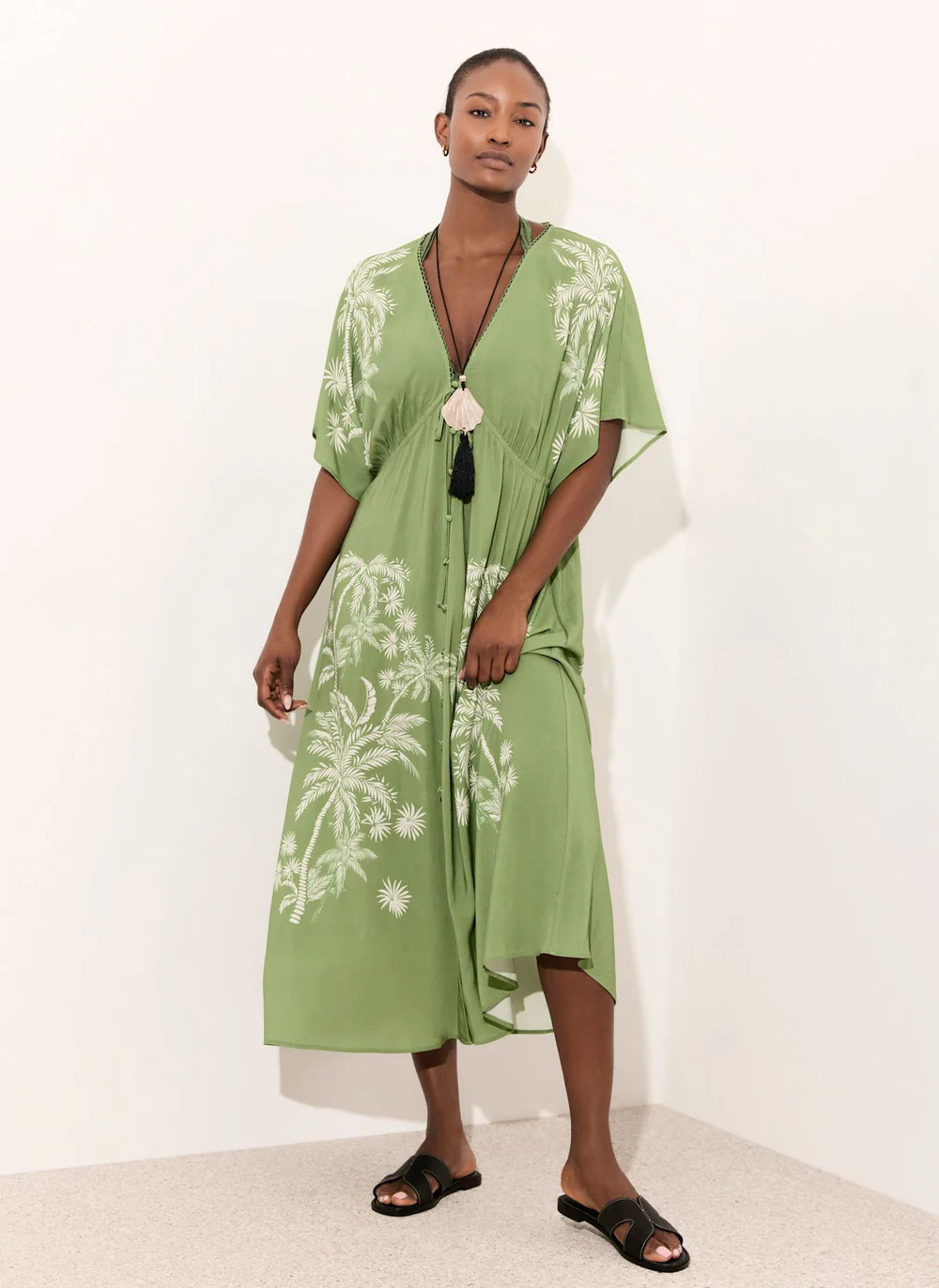 Green Palm Print Maxi Beach Dress | Mint Velvet