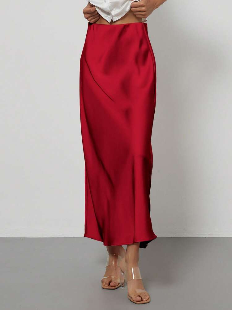Se-Hore Fashion Women's Elastic Satin Finish Maxi Skirt, Suitable For All Seasons | SHEIN