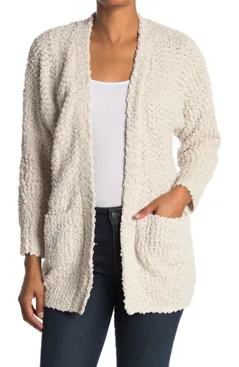Bobeau Open Front Patch Pocket Popcorn Cardigan in Cream at Nordstrom Rack, Size Medium | Nordstrom Rack