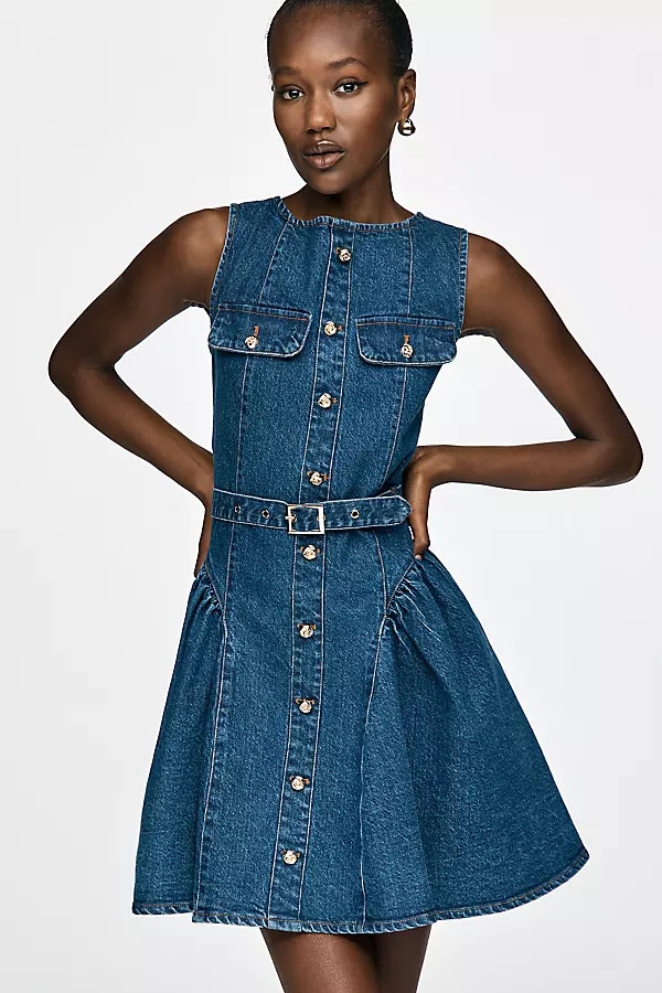Sleeveless Belted Denim Mini Dress | Anthropologie (US)