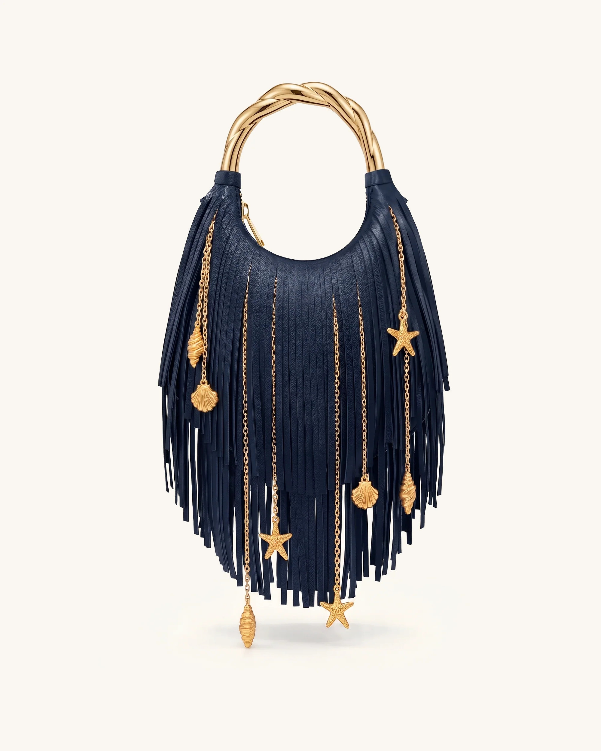 Chloe Metal Handle Fringe Top Handbag - Navy Blue | JW PEI US