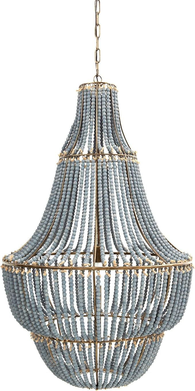 Creative Co-Op Draped Wood Bead Chandelier, Faded Blue | Amazon (US)