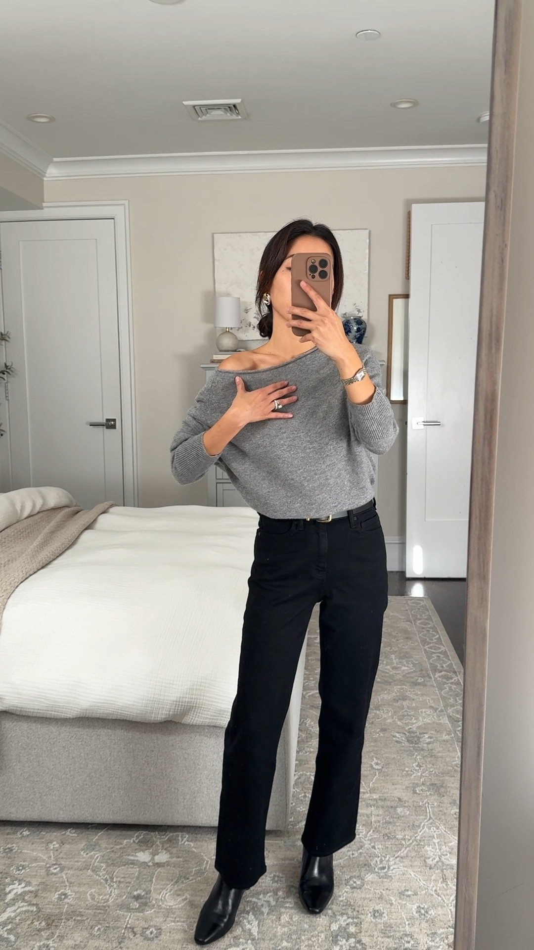 Your most shopped Quince bestsellers!

• Dolman cashmere boatneck xs, has a looser cut and easy to fit, I love the sophisticated look and how easy this is to throw on casually. Comes in lots of pretty colors.

• Bella stretch straight jeans size 24 in 26" inseam, petite friendly staple

• Madewell essential belt xxs

• Madewell Dimes boots 5.5, a little narrow so I took my bigger half size

Winter sweater outfit, petite friendly, easy mom outfit

#LTKootd #LTKPetite #LTKFindsUnder50
