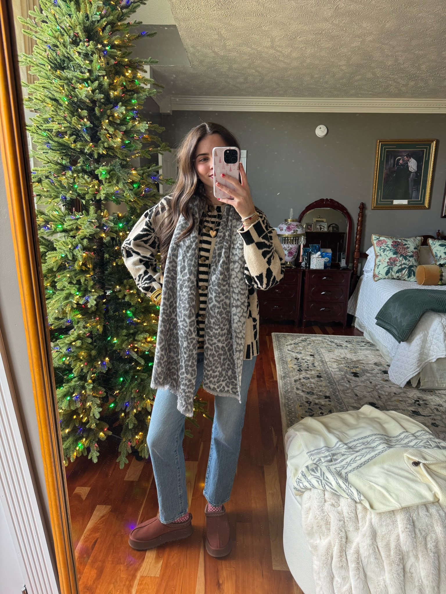 🖤✨🧣🪩 Christmas festivity fit!!! 
Sweater - boutique 
Scarf - aerie (unavailable)
Jeans - TTS 
Shoes - TTS 

#LTKGiftGuide #LTKU #LTKHoliday