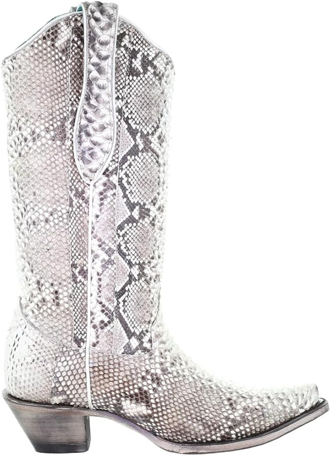Corral Boots Womens A3798 Snakeskin Snip Toe Casual Boots Knee High Mid Heel 2-3" - Grey, White | Amazon (US)